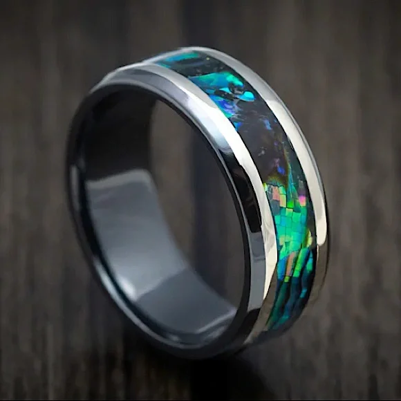 8mm Abalone Shell Tungsten Carbide Wedding Band Mens